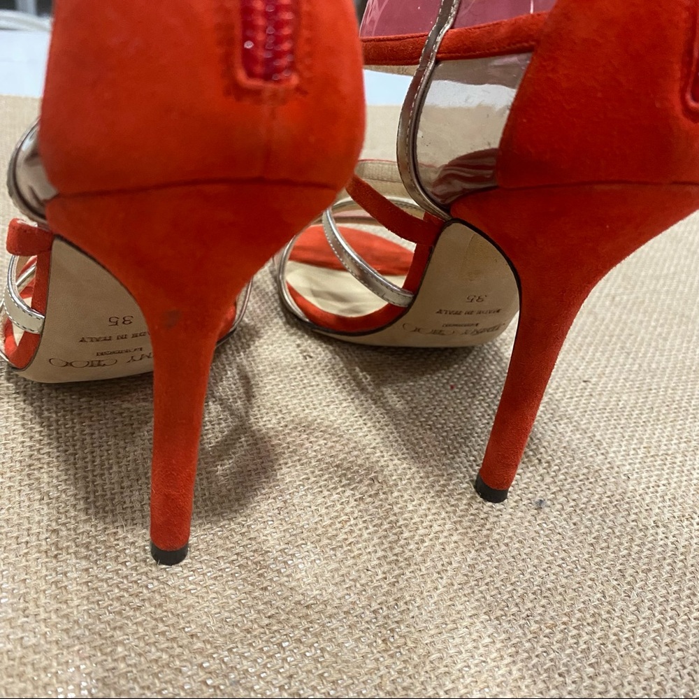 Jimmy Choo MaiTai Sandals Leather Clear Transparent Orange Sz 35 Strappy Heels - Picture 7 of 9